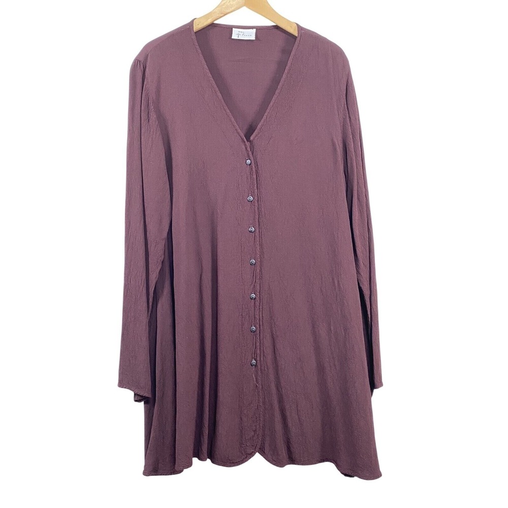 Cut Loose Womens Button Up Long Sleeve Tunic Shirt sz M Maroon Business Casual